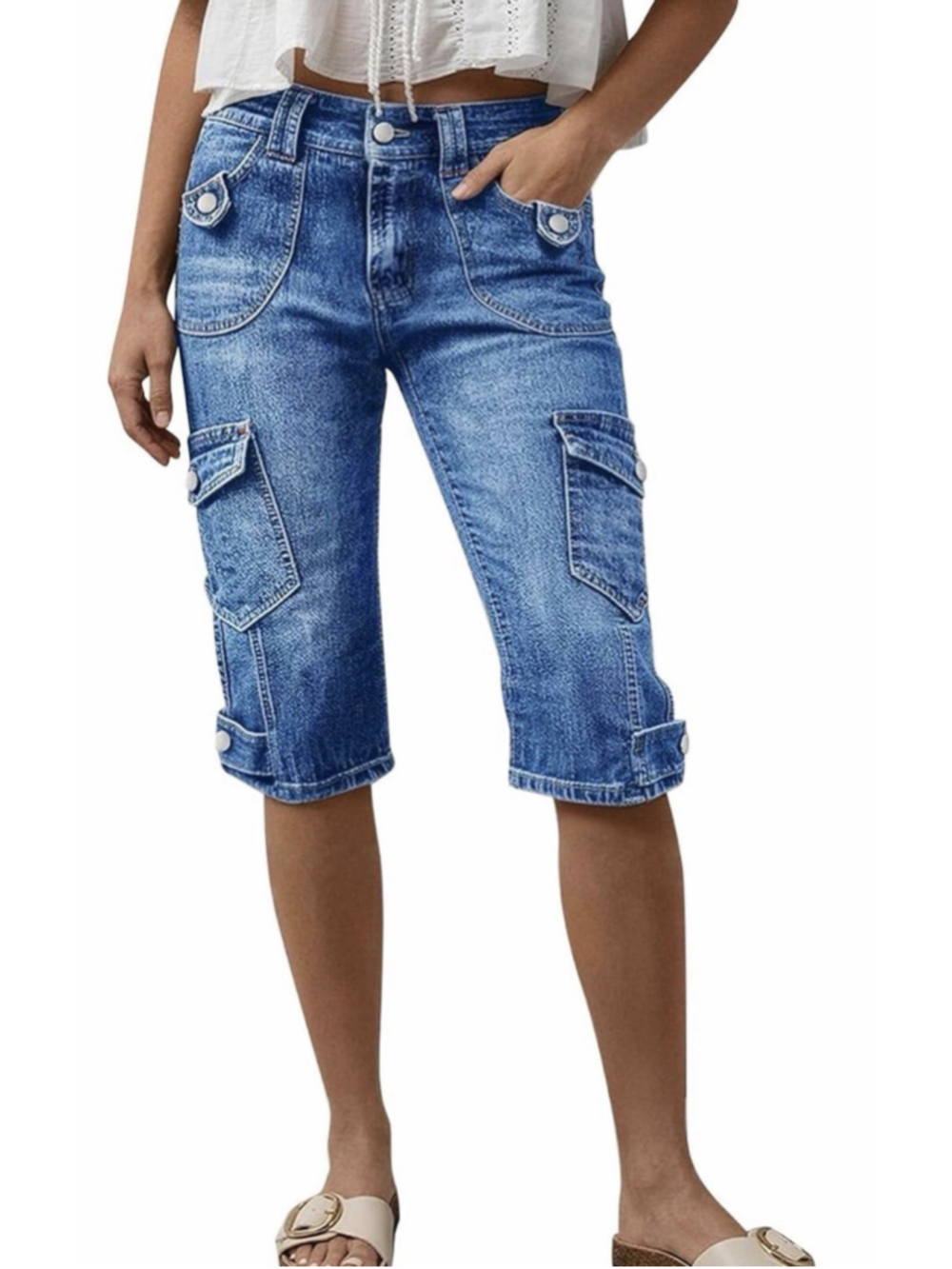 Flamingals Mid Rise Straight Leg Capri Wash Casual Keen Jeans S